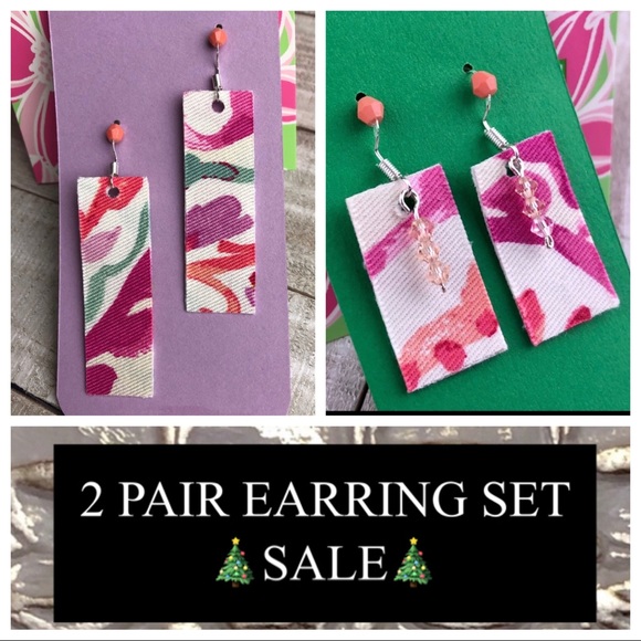 NWT 2PAIR SET Earrings Glass Beaded Fabric Dangle - Picture 9 of 10